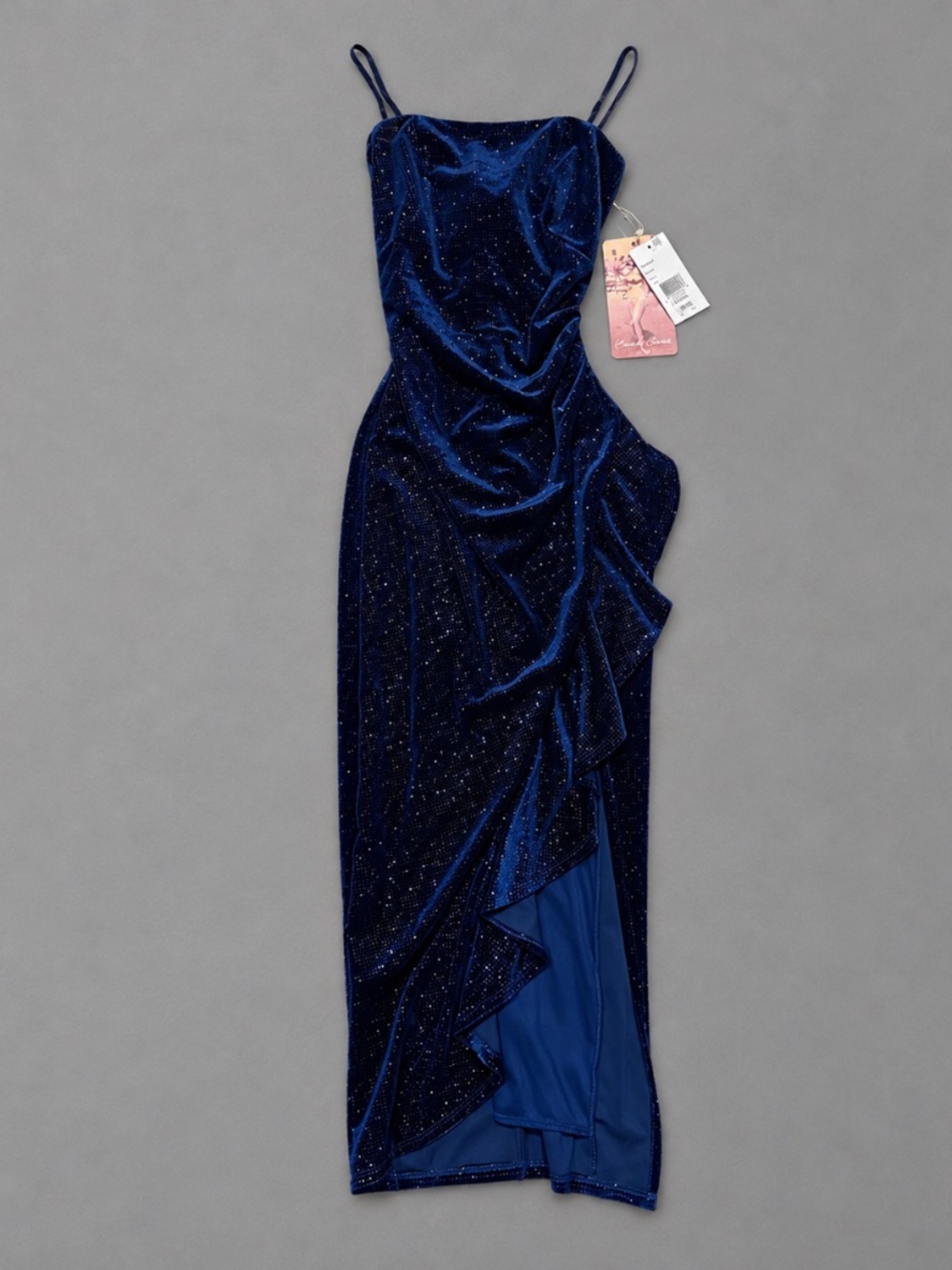 Emerald Sundae Blue Velvet Sparkle Ruched Midi Dress – XXS NWT